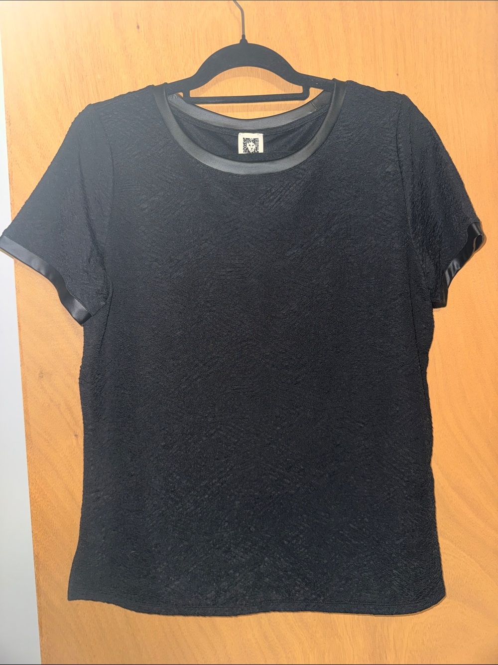 Anne Klein Black Short-Sleeve Textured Top